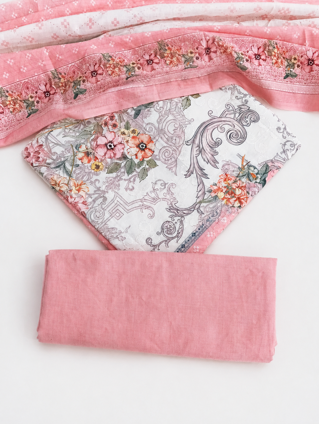 Designer Printed Cotton Unstitched Summer Suit - Pink