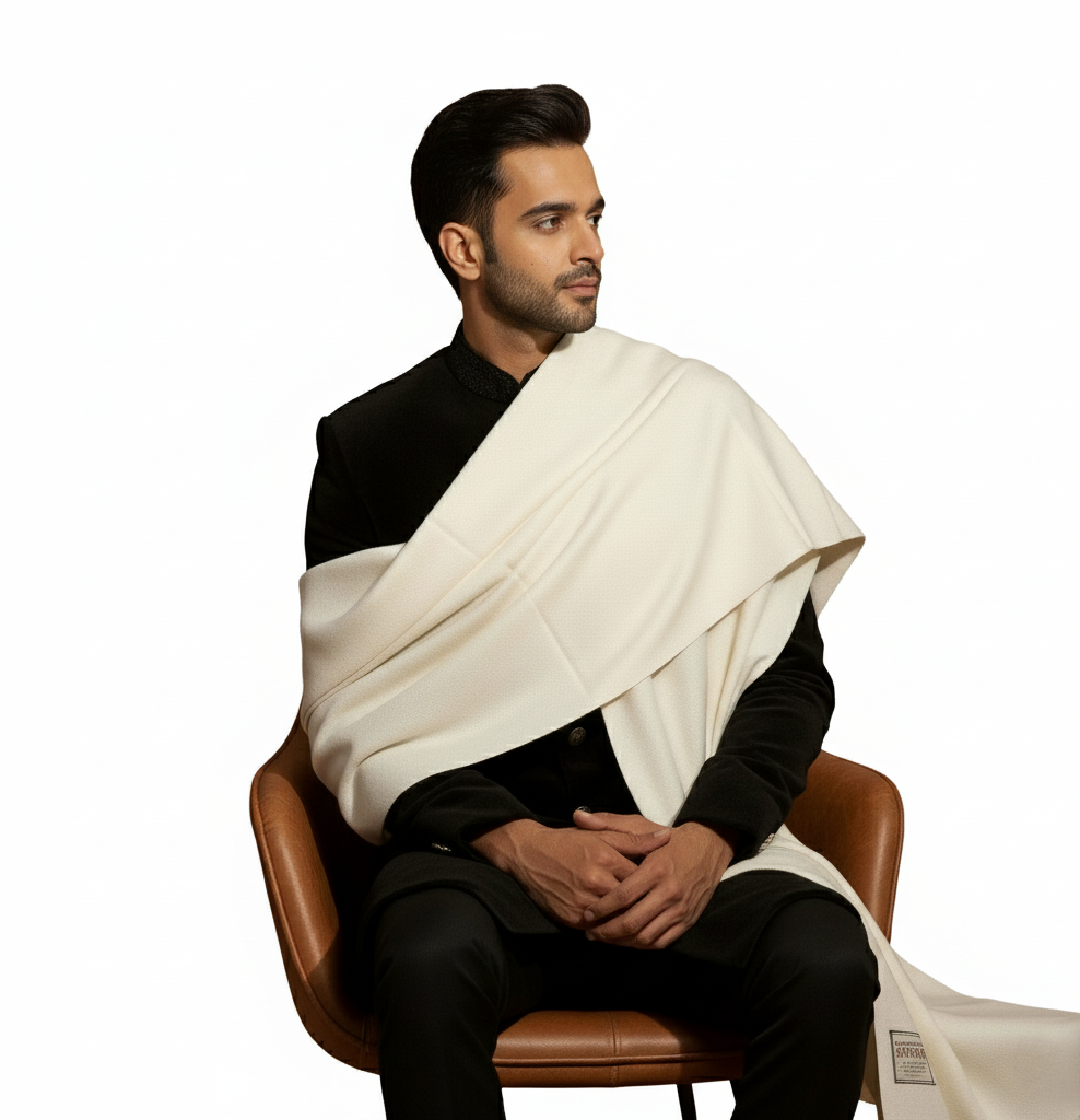 Plain Woolen Lohi For Men - Cream IV