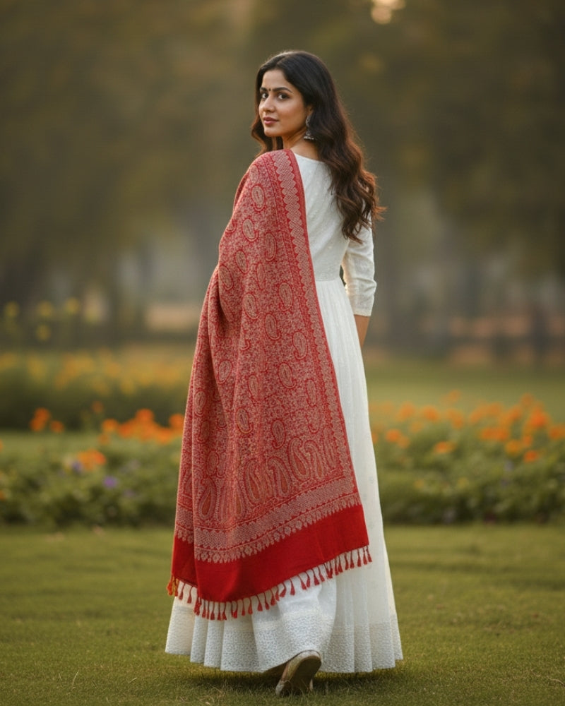 Kashmiri Paisley Printed Shawl - Maroon
