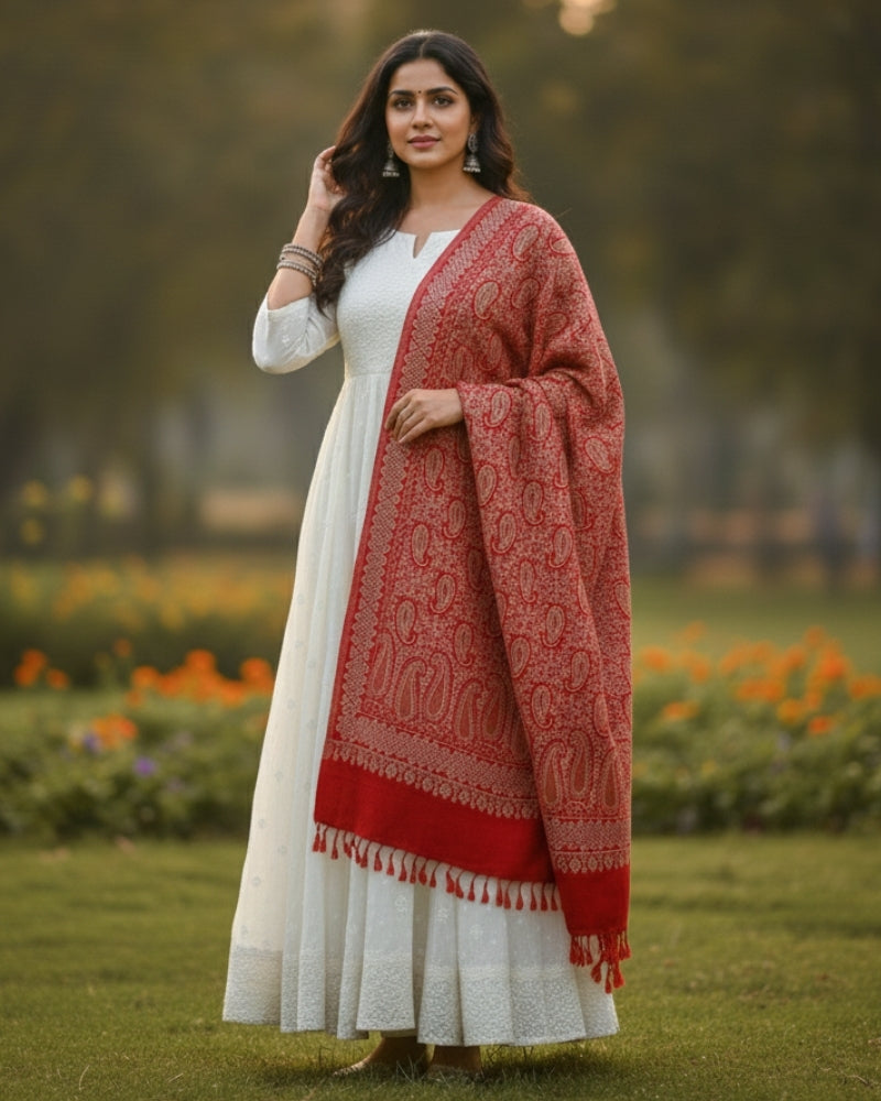 Kashmiri Paisley Printed Shawl - Maroon