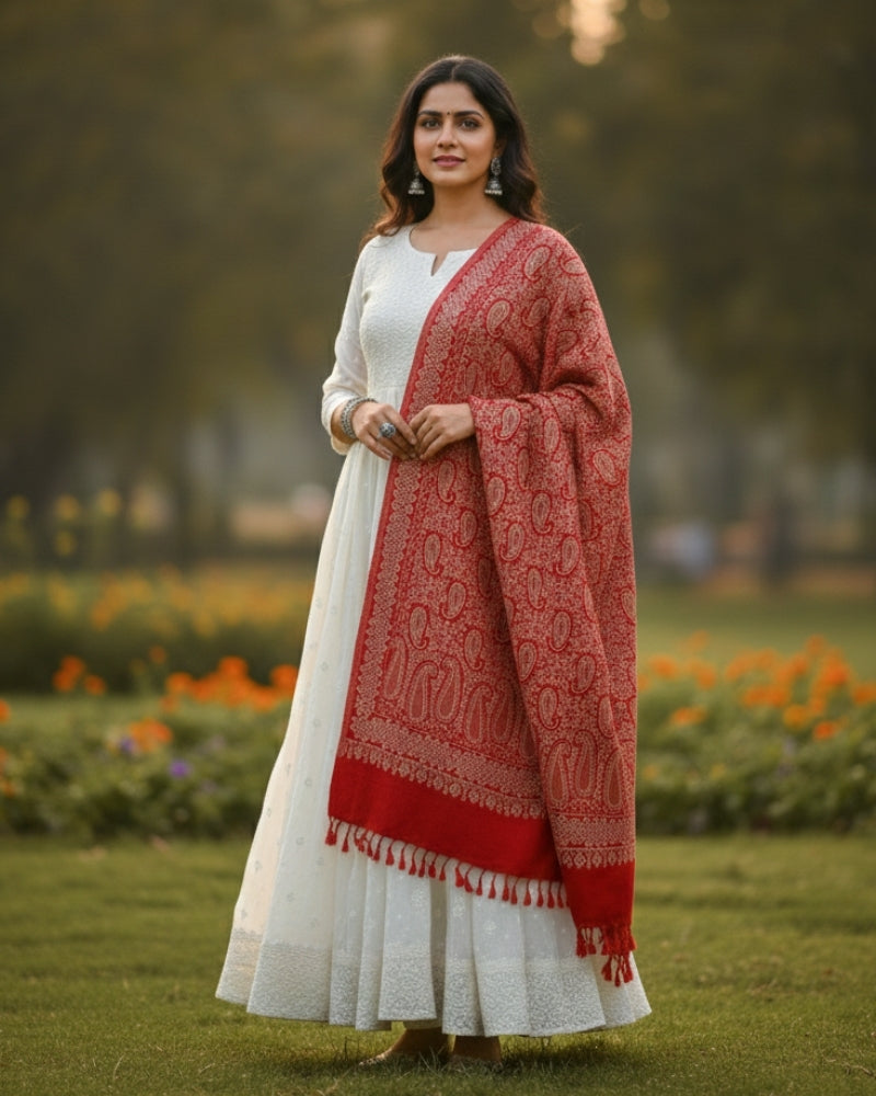 Kashmiri Paisley Printed Shawl - Maroon