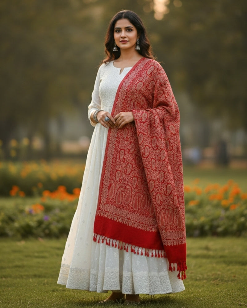 Kashmiri Paisley Printed Shawl - Maroon