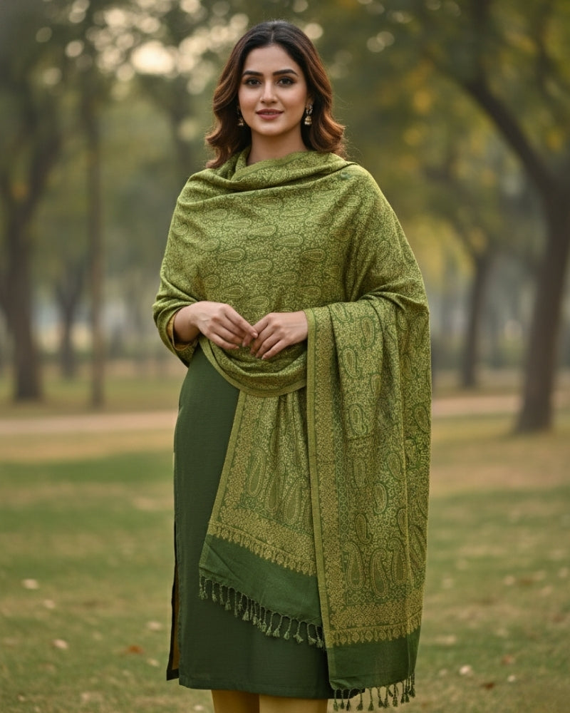 Kashmiri Paisley Printed Shawl - Green