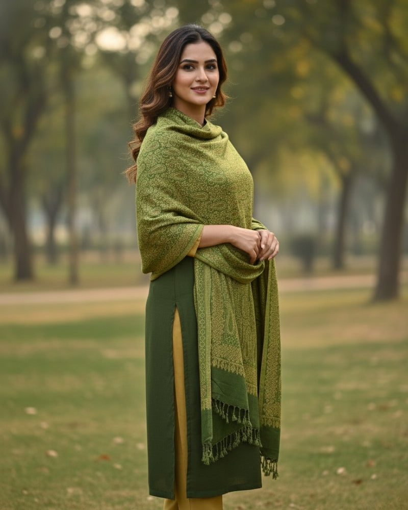 Kashmiri Paisley Printed Shawl - Green