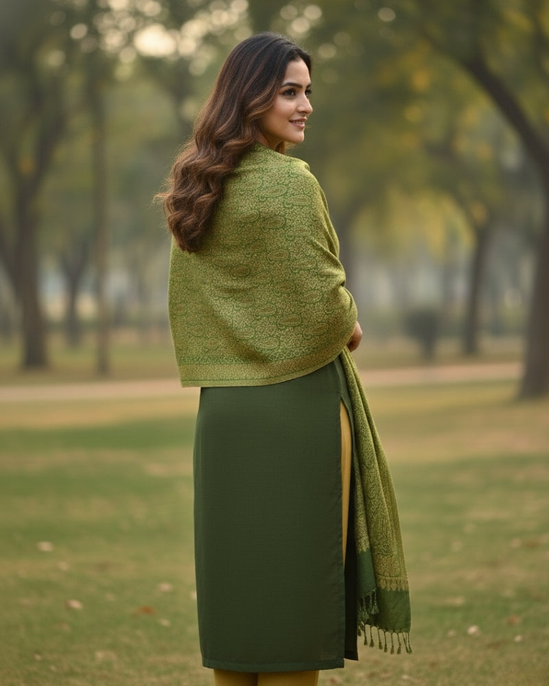 Kashmiri Paisley Printed Shawl - Green