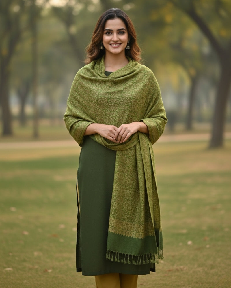 Kashmiri Paisley Printed Shawl - Green