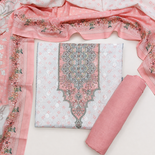 Designer Printed Cotton Unstitched Summer Suit - Pink