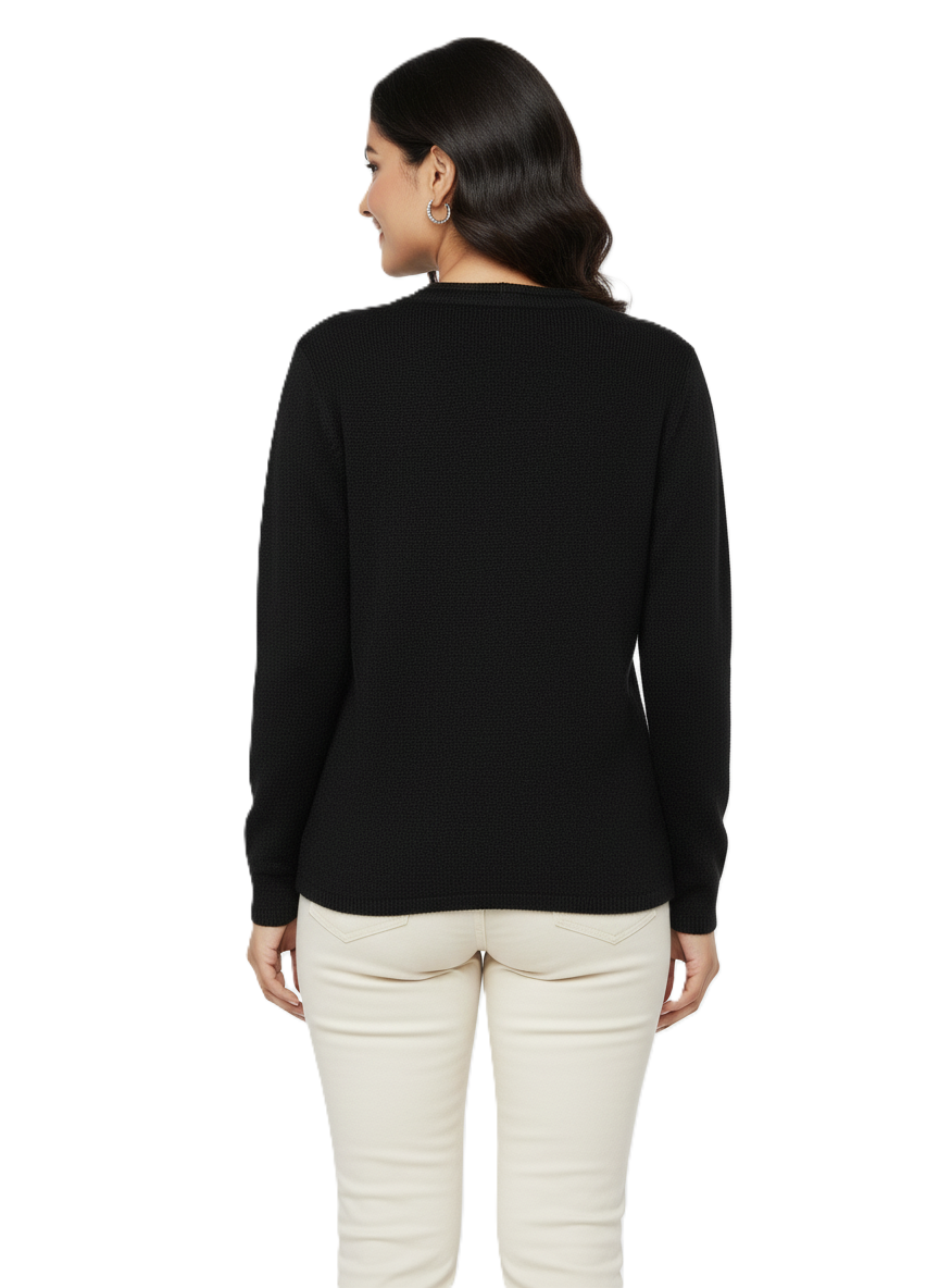 Winter Rainbow Embroidery Cardigan - Black