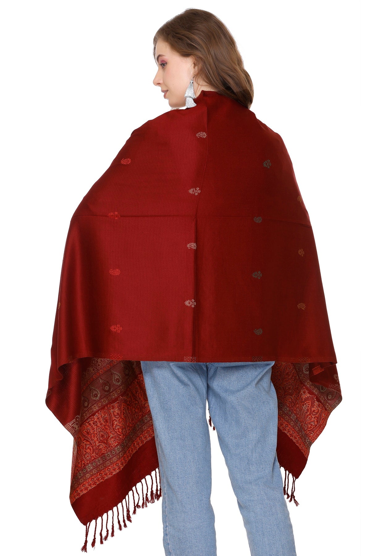 KRITI Dark Maroon Viscose Stole For Women.