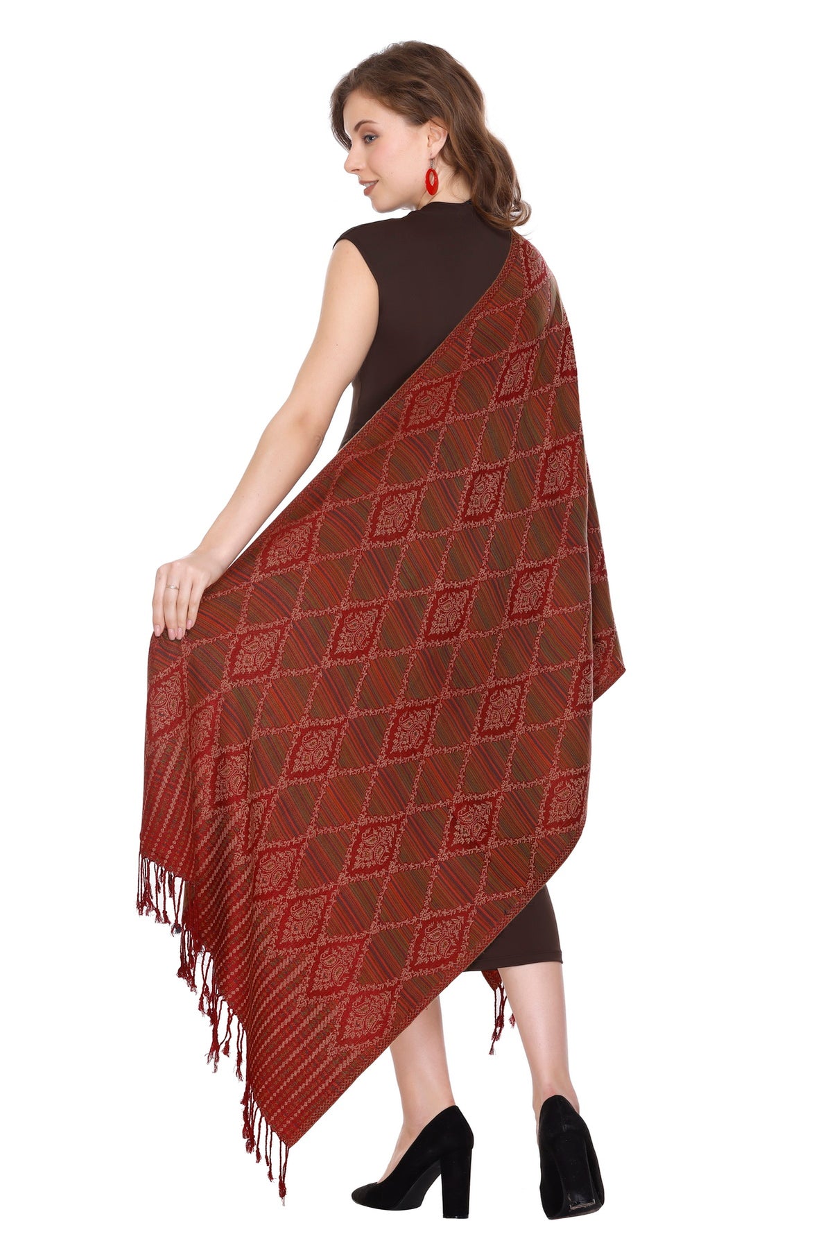 Diamond Pattern Woollen Stole - Maroon