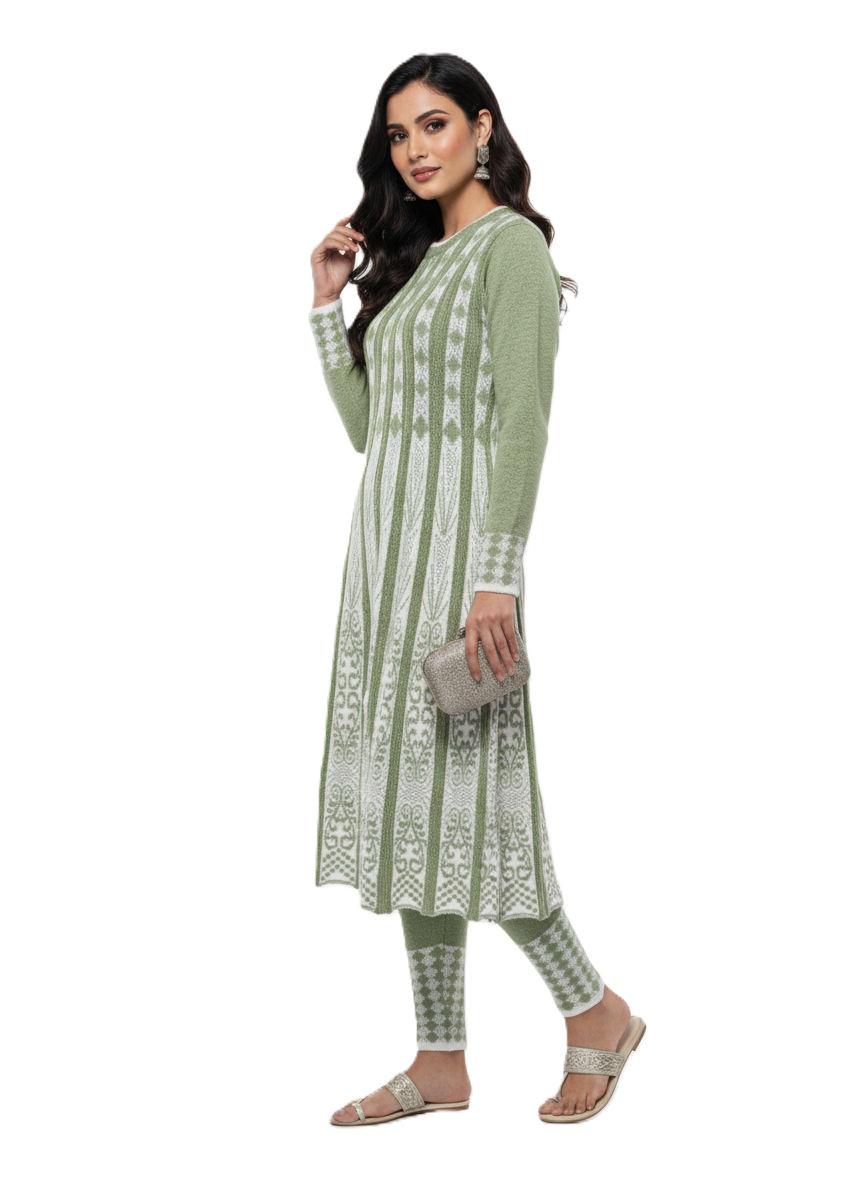 KRITI प्रीमियम महिलाओं के लिए हेयर सॉफ्ट फ़ैब्रिक पिस्ता रंग 2 पीस कुर्ती सेट 