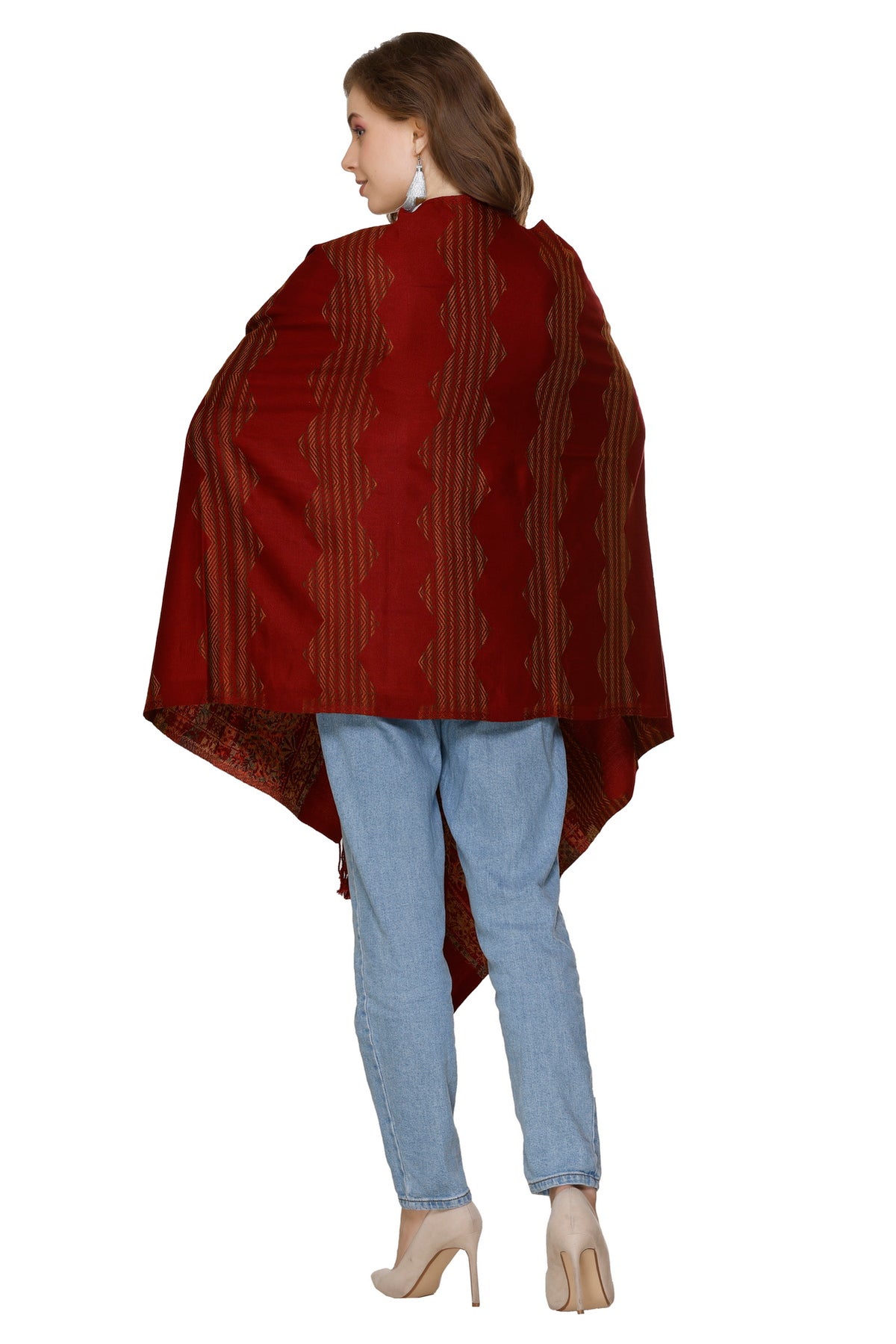 Paisley Designer Woollen Stole - Maroon