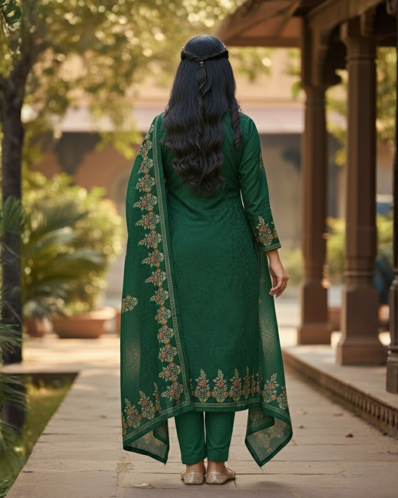 KRITI Winter Woolen Unstitched Suit Green Color For Women