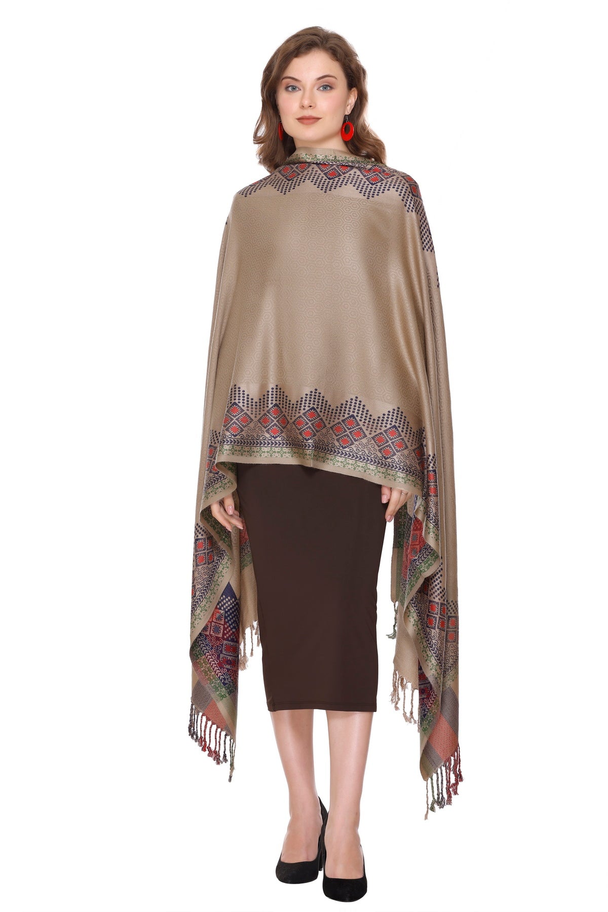 Paisley Designer Woollen Gray Stole For Girl