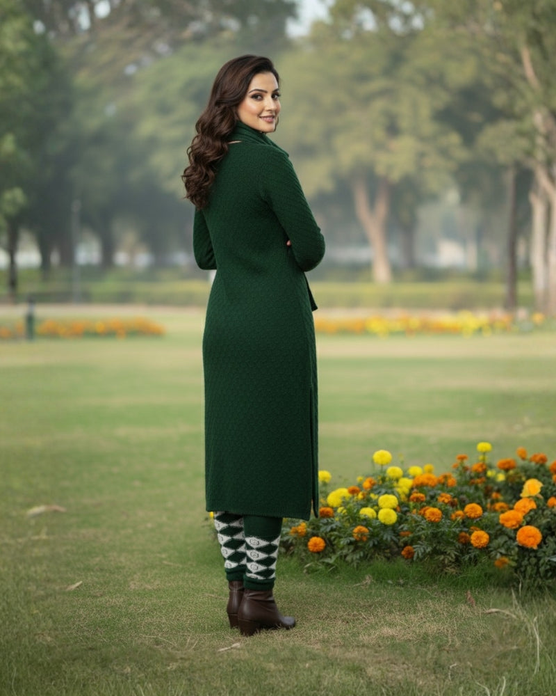 महिलाओं के लिए KRITI विंटर 3 पीस कुर्ती सेट हरा रंग