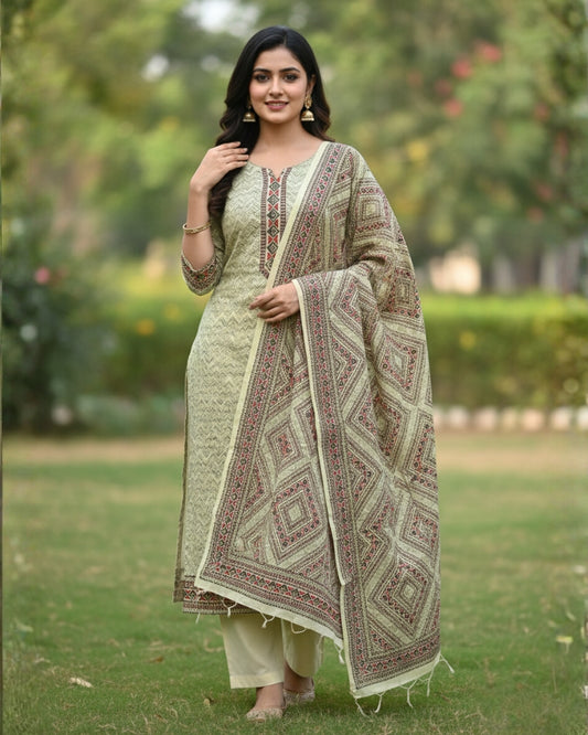 KRITI Winter Woolen Unstitched Suit Lemon Green Color For Women