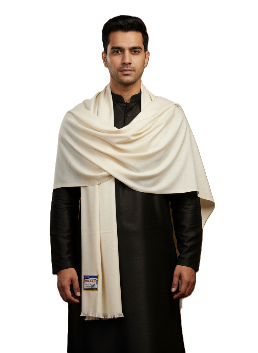 Plain Woolen Lohi For Men - Cream III