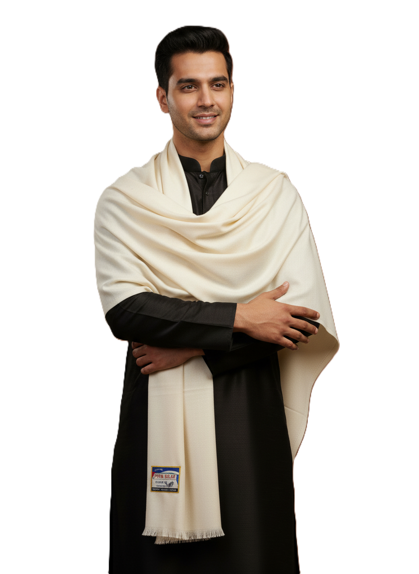 Plain Woolen Lohi For Men - Cream III