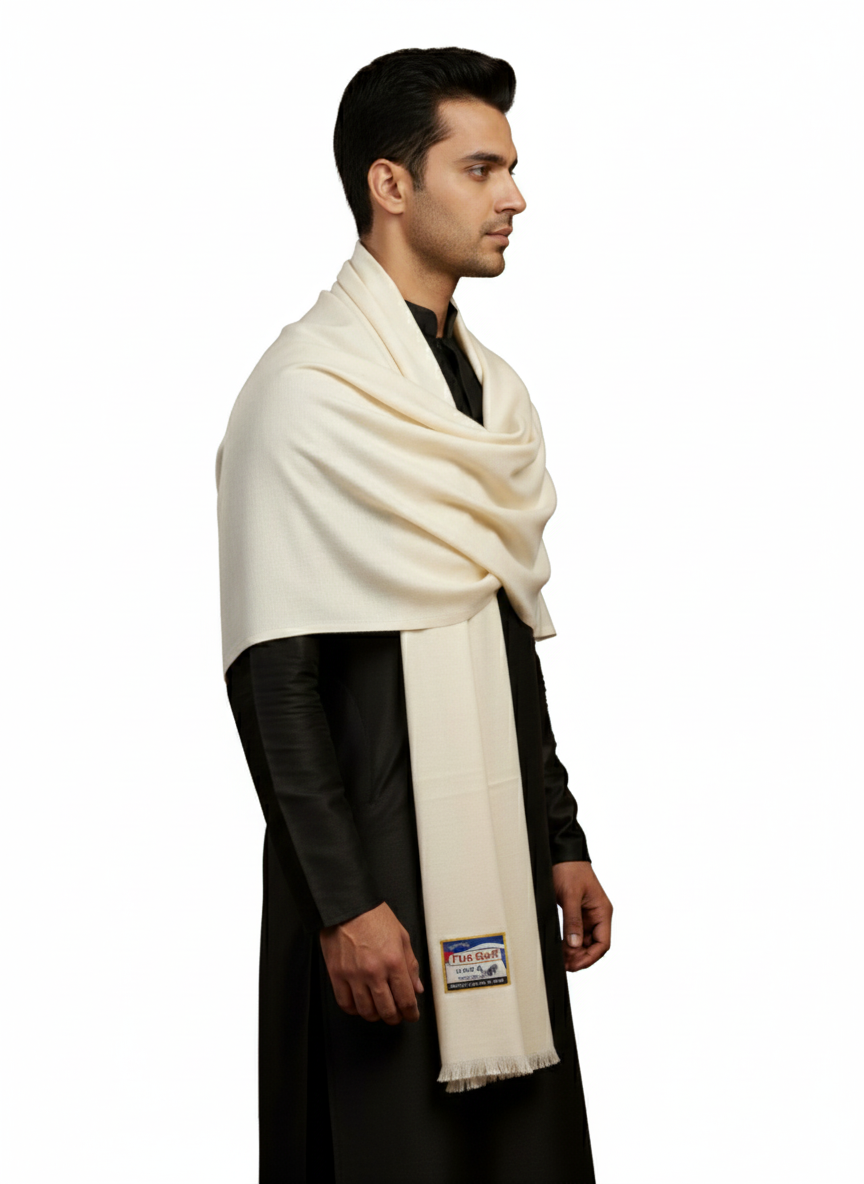 Plain Woolen Lohi For Men - Cream III