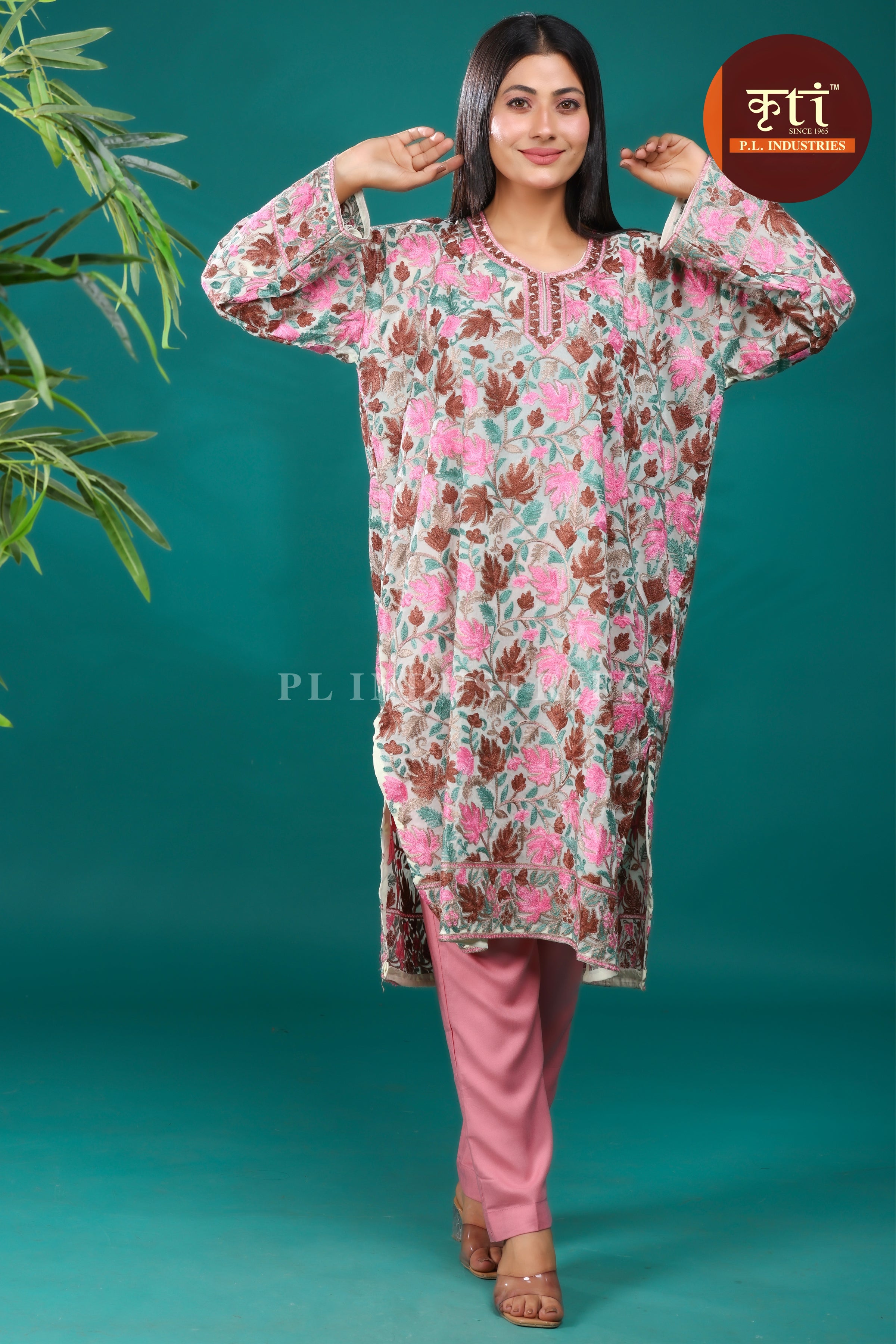 Blush Pink Embroidered Rayon Cotton Kurti – Premium Ethnic Wear by Kriti Free Size