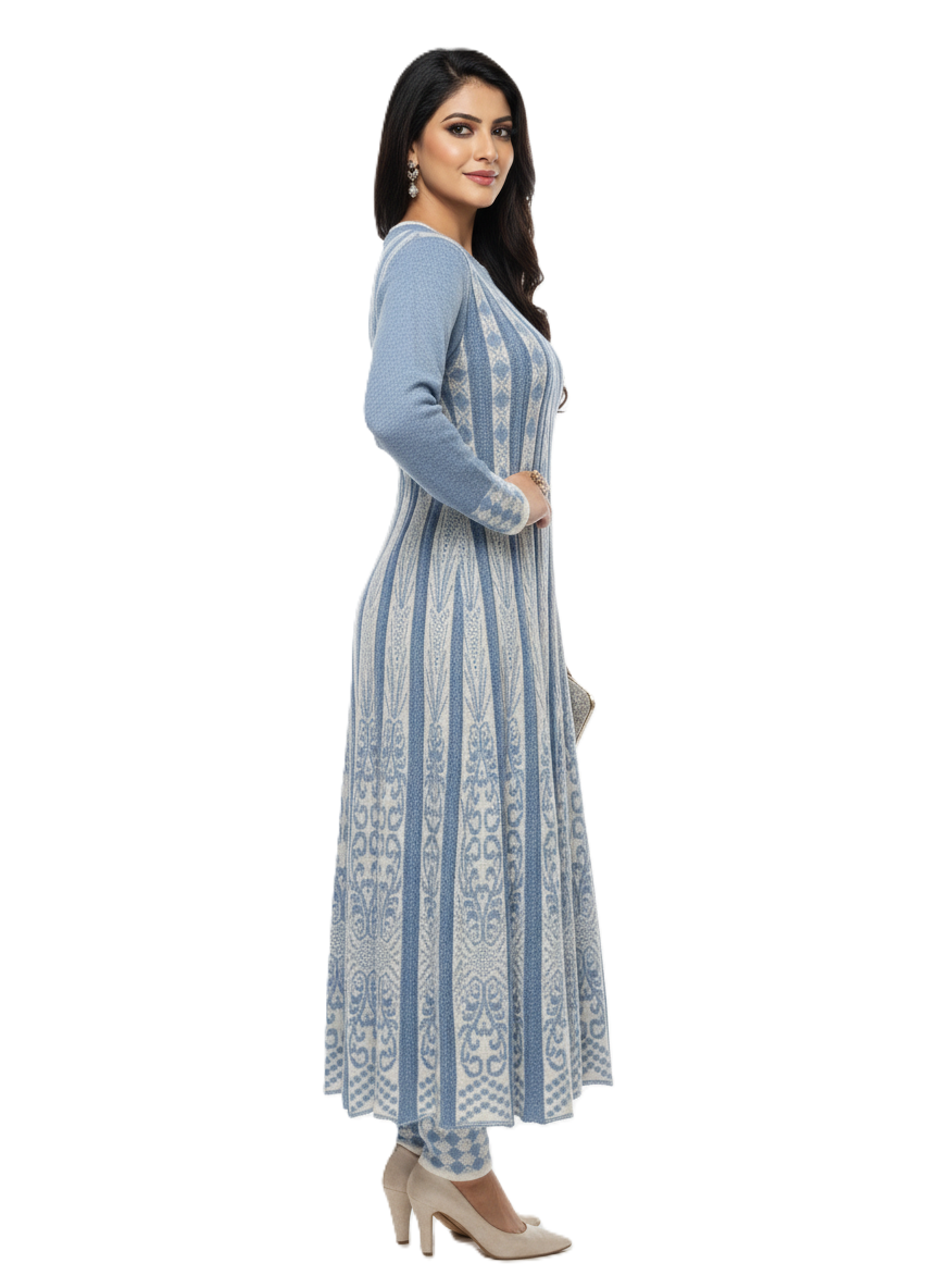 Premium Hair Wool 2 PC Kurti Set - Sky Blue