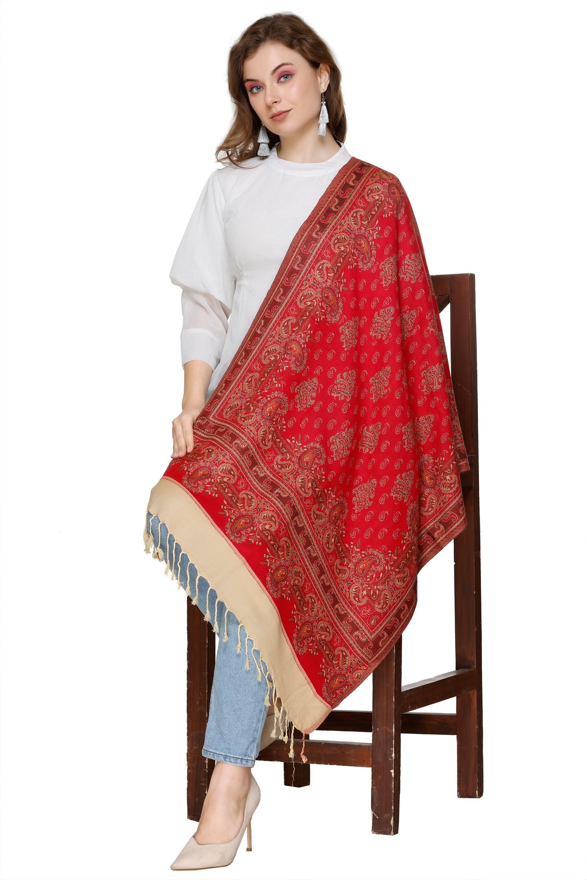 KRITI Red Camel Viscose Stole For Women.