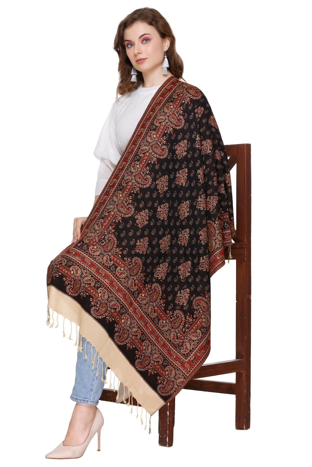 KRITI Black Camel Viscose Stole For Women.