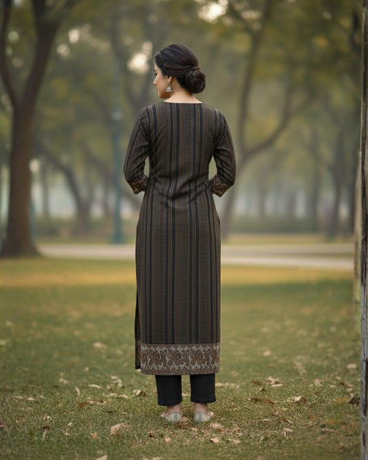 KRITI Winter Woolen Digital Print Stitched Suit Black Color For Women