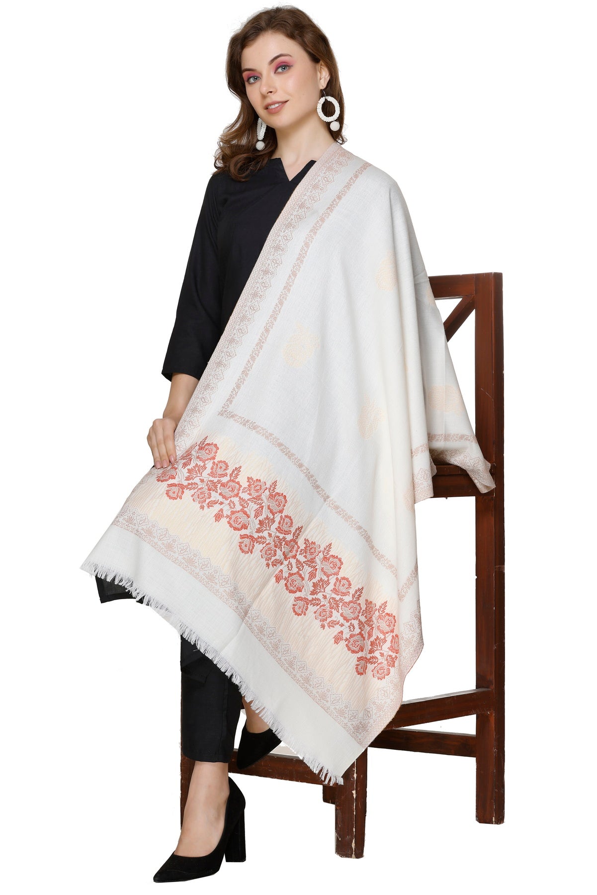 KRITI White Viscose Stole For Women.