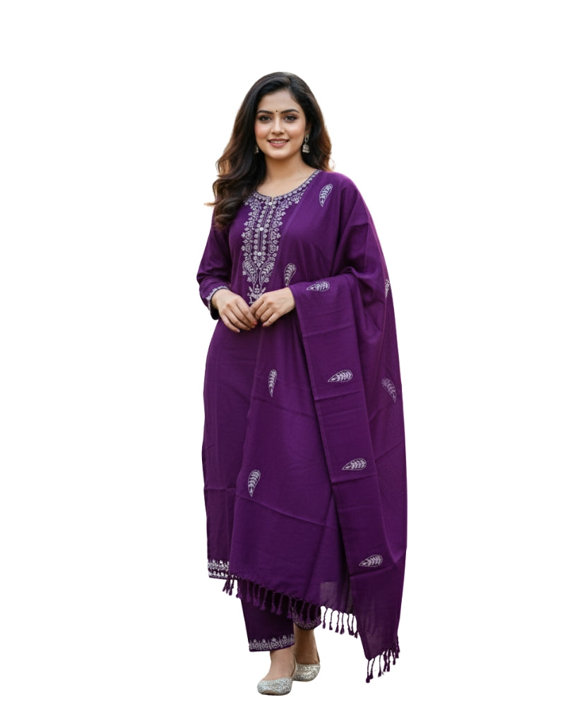 KRITI ऊनी कढ़ाईदार सिले सूट बैंगनी रंग महिलाओं के लिए सर्दियों