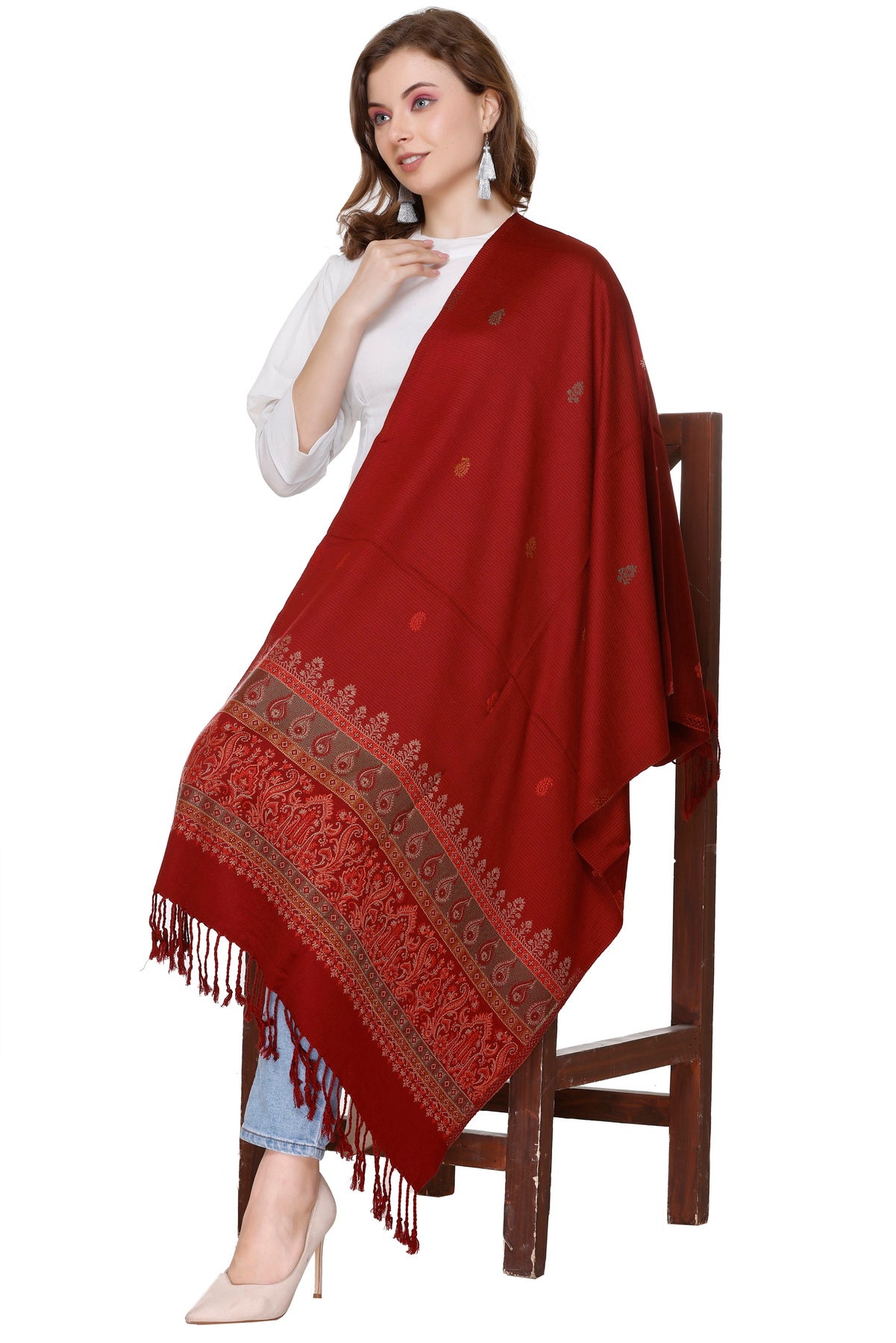 KRITI Dark Maroon Viscose Stole For Women.