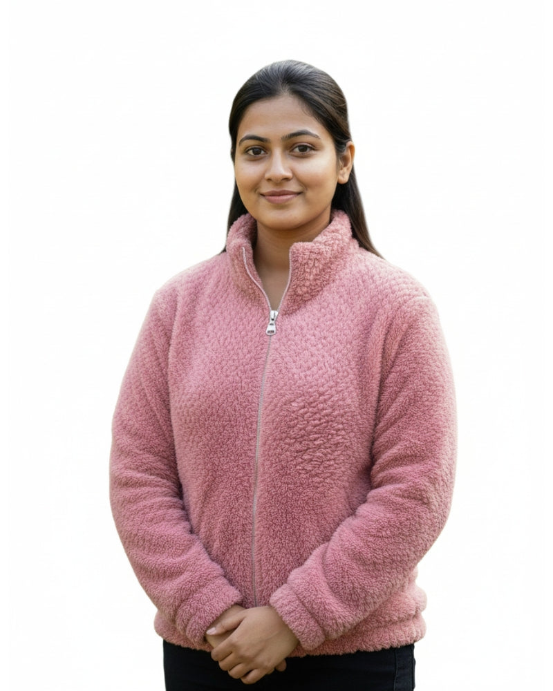 KRITI Women’s Premium Wool Blend Faux Fur Dark Pink Color Winter Jacket