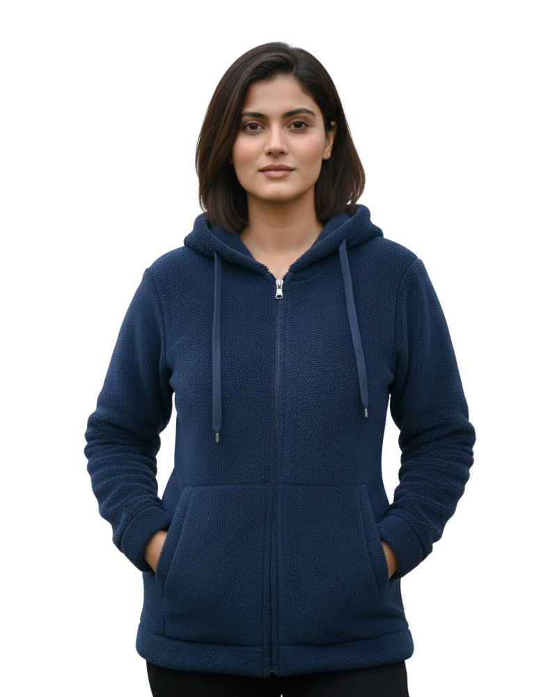 Woolen Blend Warm Hooded Sweatshirt - Blue