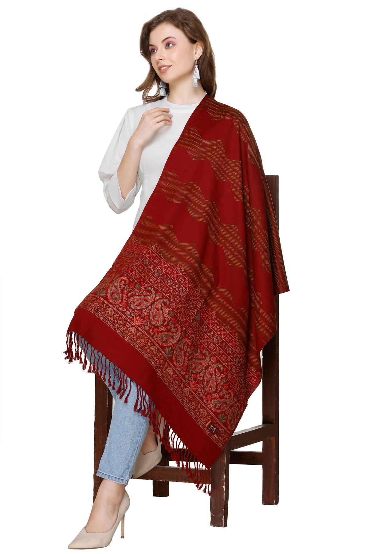 KRITI Dark Maroon Viscose Stole For Women.