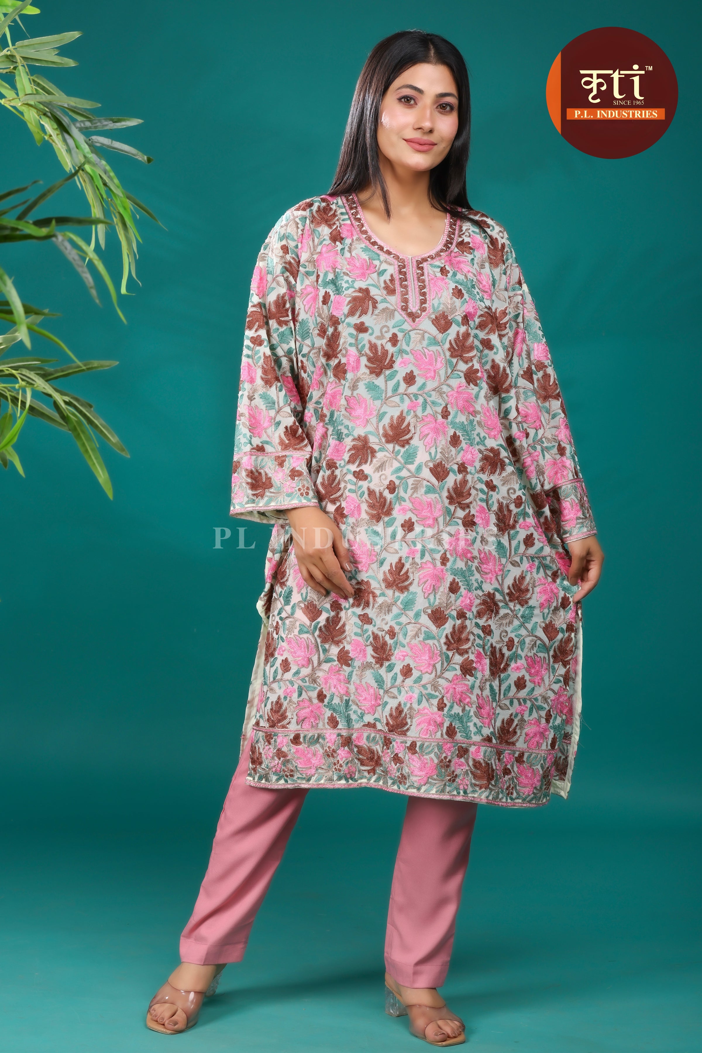 Blush Pink Embroidered Rayon Cotton Kurti – Premium Ethnic Wear by Kriti Free Size