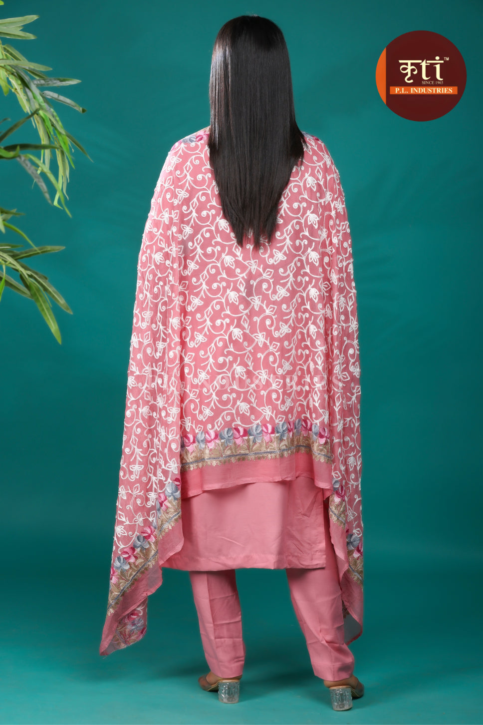 Floral Embroidery Rayon Cotton 3 Pcs Suit- Pink