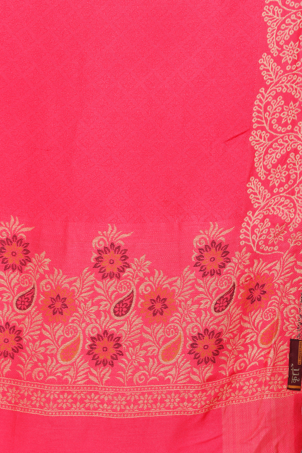 Floral Border Woollen Color Stole - Carrot