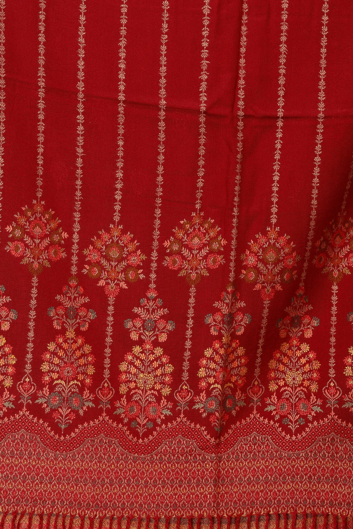 Floral Design Woollen Winter Stole - Maroon