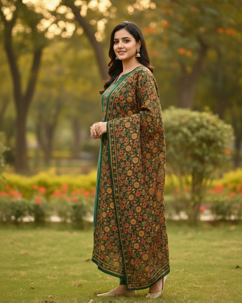 KRITI Winter Woolen Unstitched Suit Green Color For Women