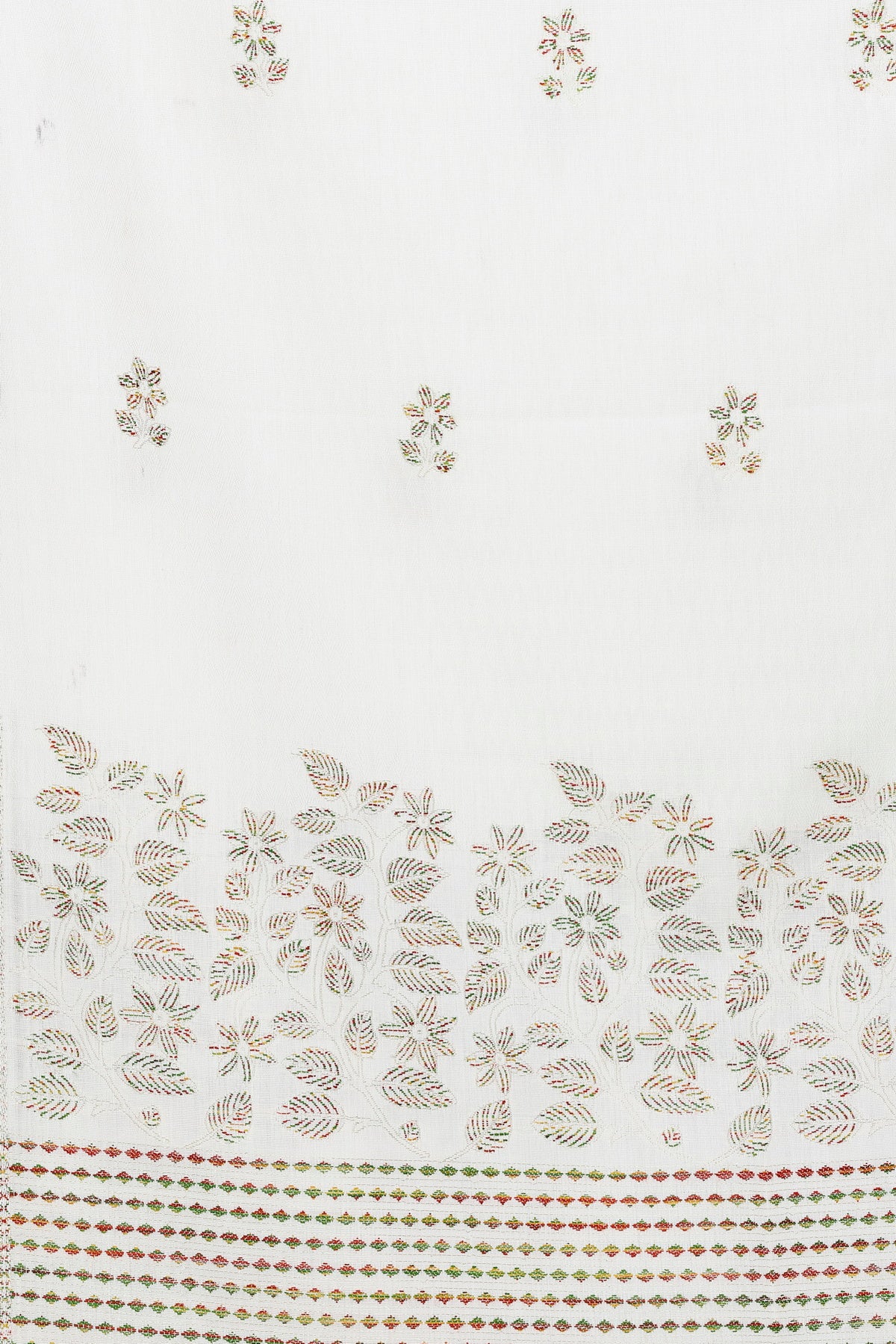 KRITI Floral Border Woollen White Color Stole For Girl