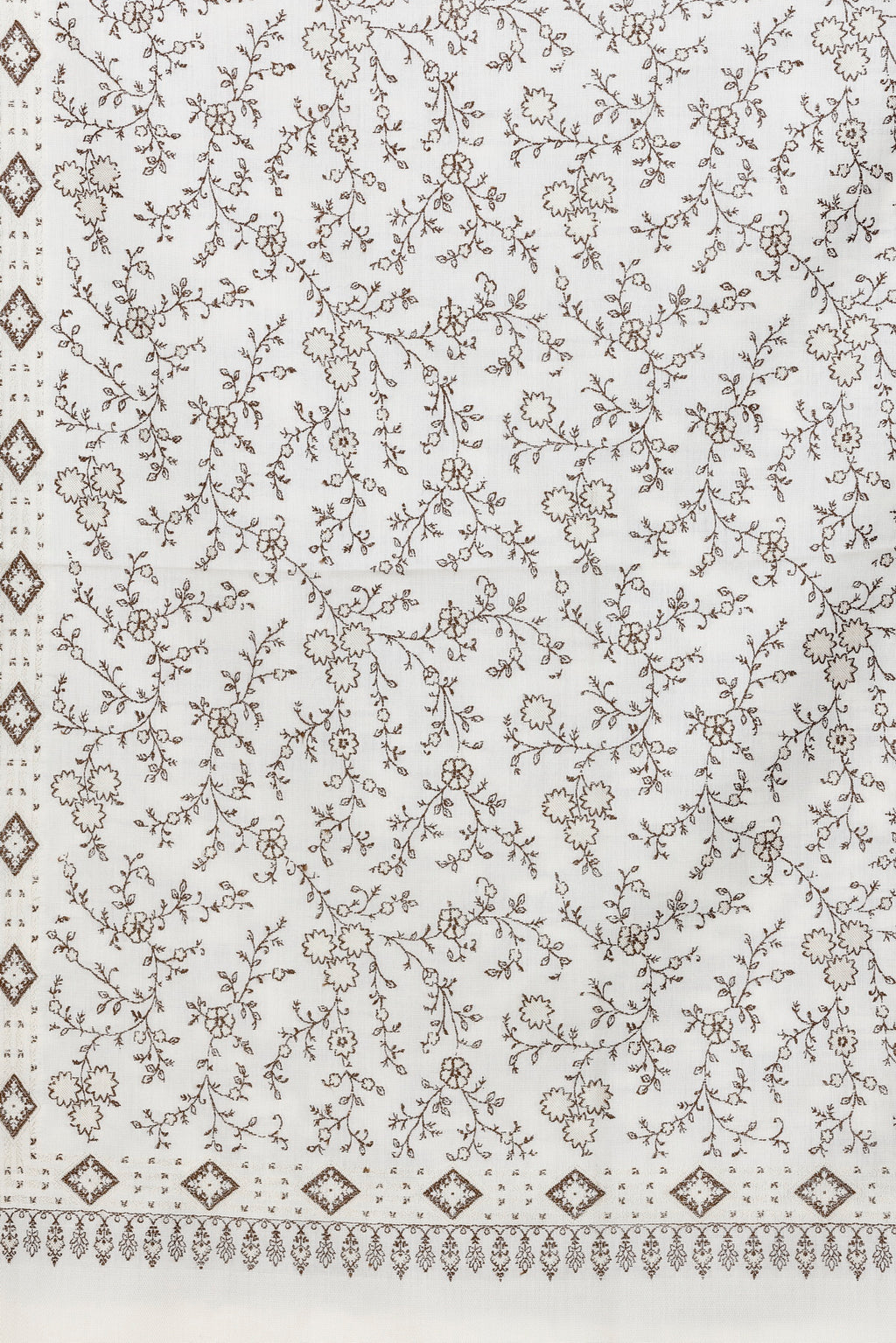 Floral Pattern Woollen Winter Stole - White