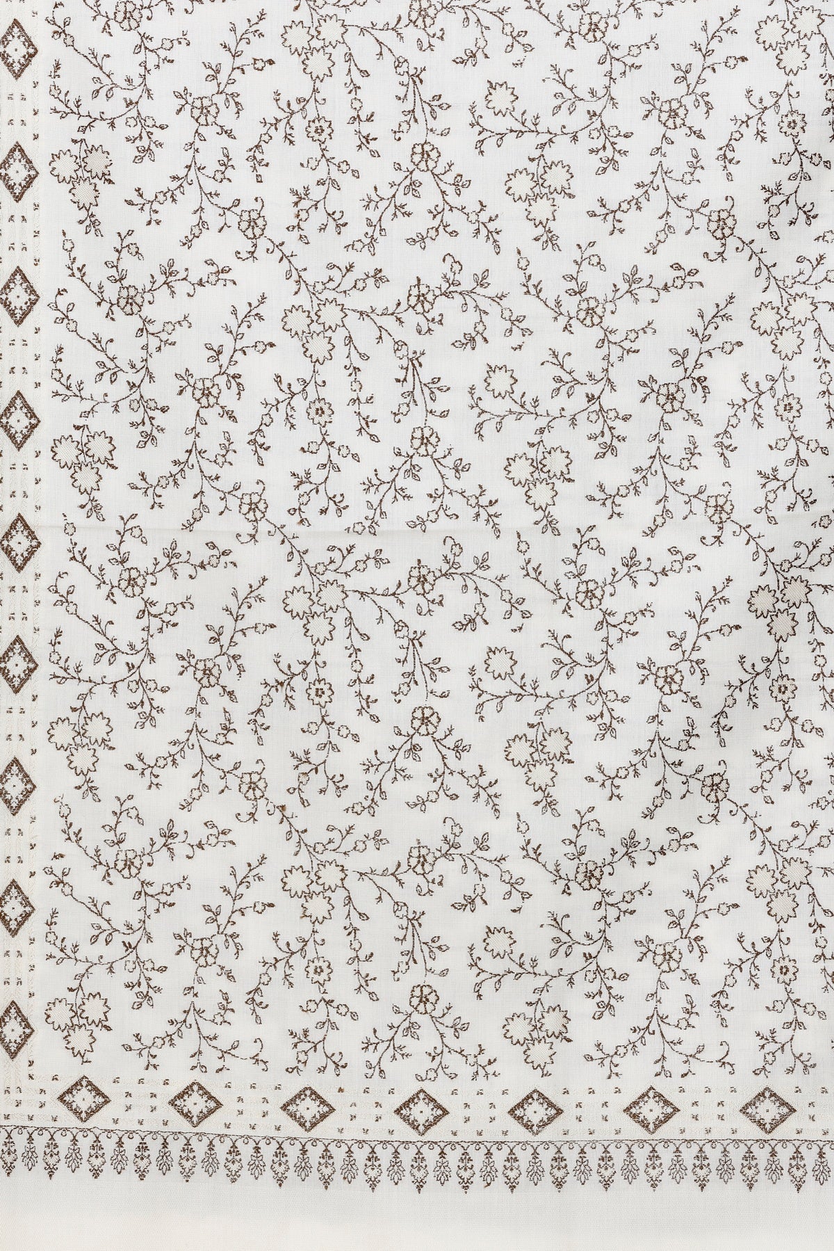 Floral Pattern Woollen Winter Stole - White