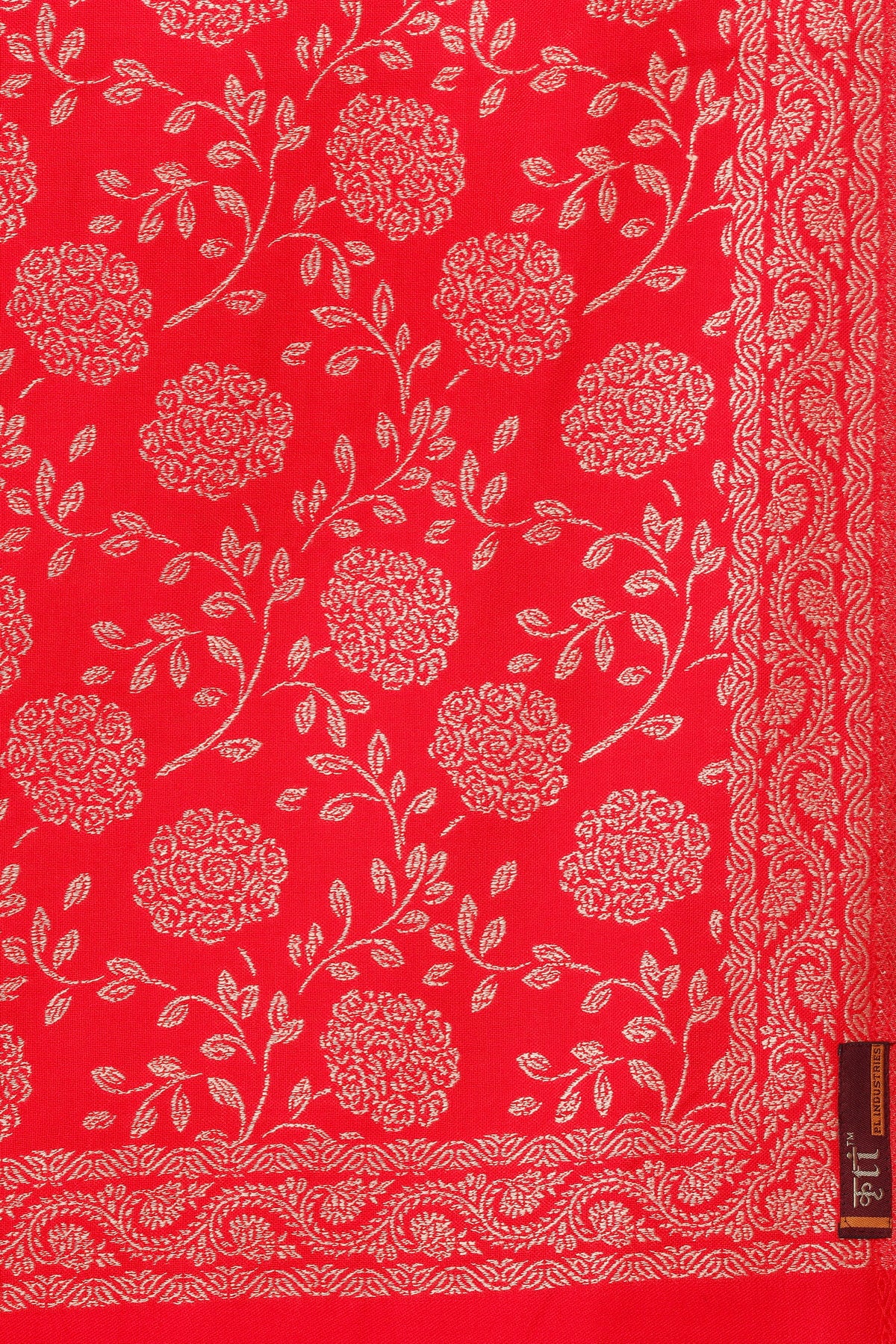 Floral Pattern Woollen Winter Stole - Red