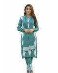 Women's Geometric Print Woolen Kurti Set - Aqua