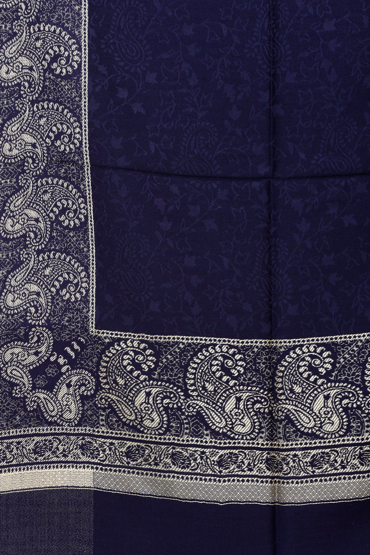 Navy Blue Designer Jacquard Border Stole