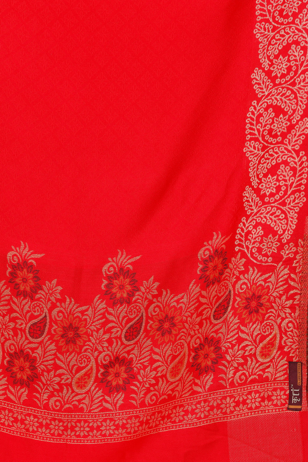 Floral Border Woollen Stole - Red