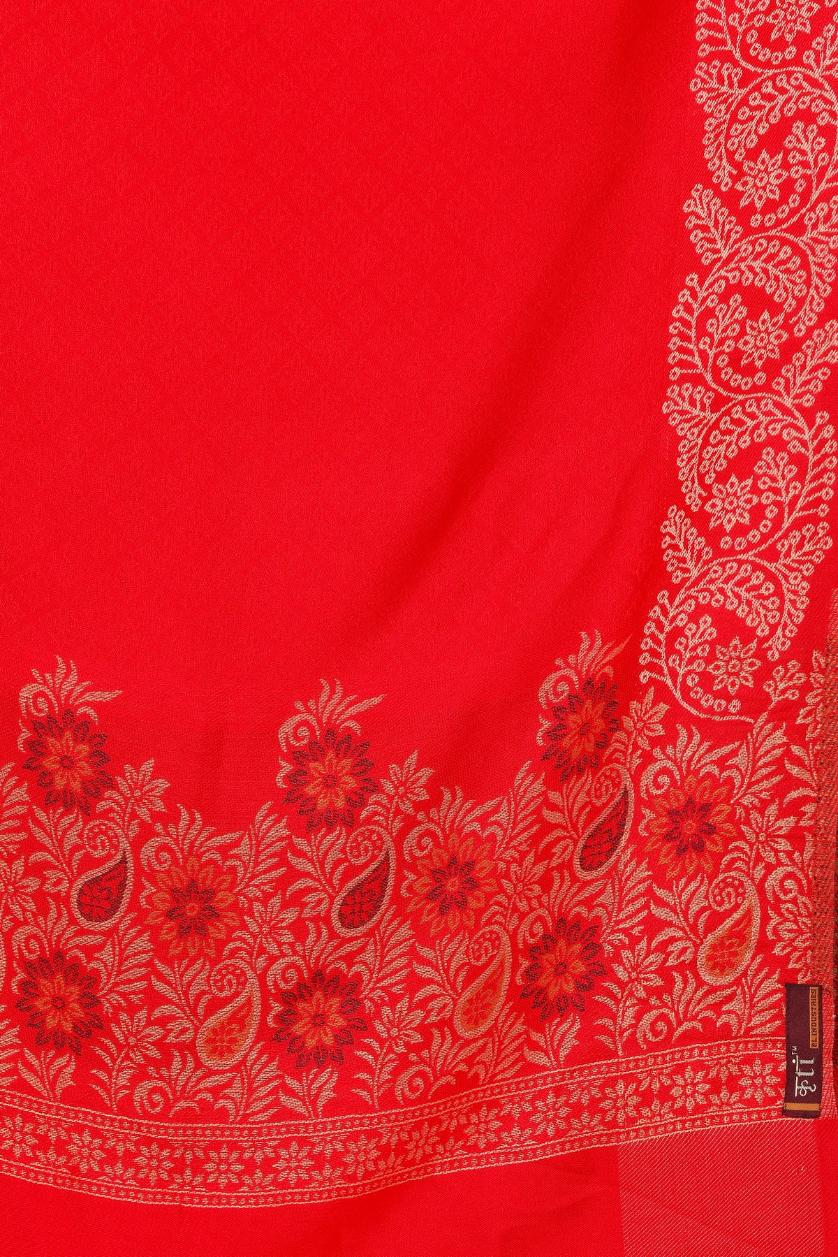 Floral Border Woollen Stole - Red
