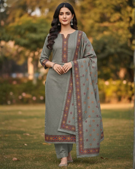 KRITI Winter Woolen Unstitched Suit Grey Color For Women