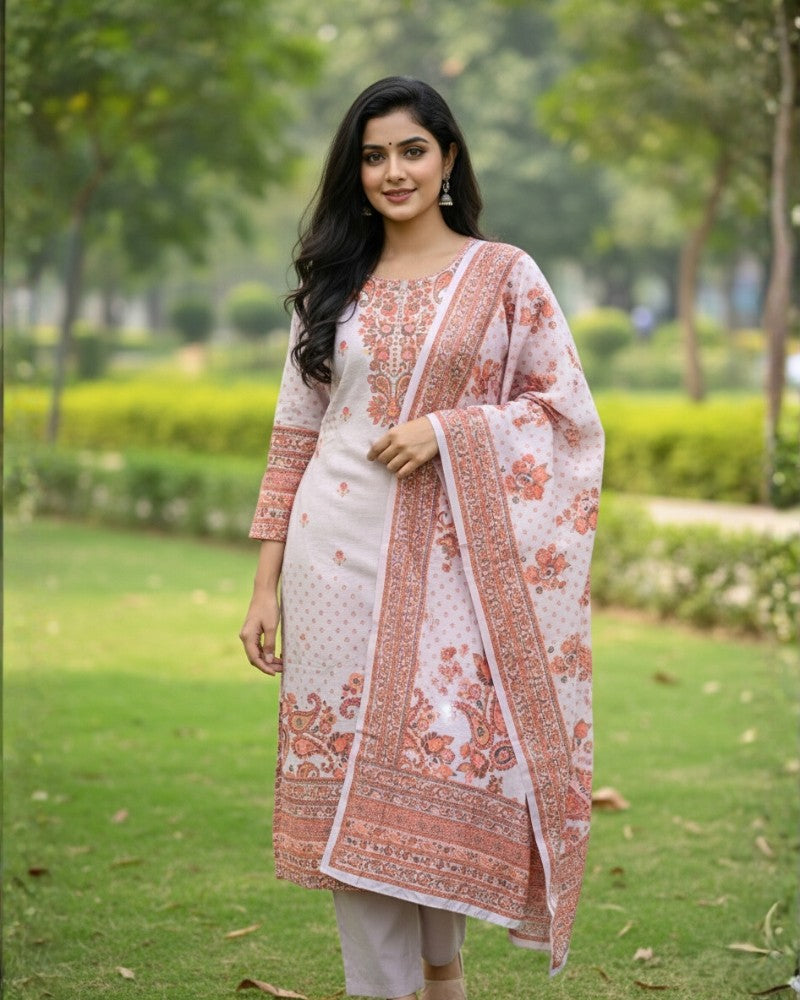 KRITI ऊनी डिजिटल प्रिंट सिले सूट हल्के लैवेंडर रंग महिलाओं के लिए सर्दियों के लिए