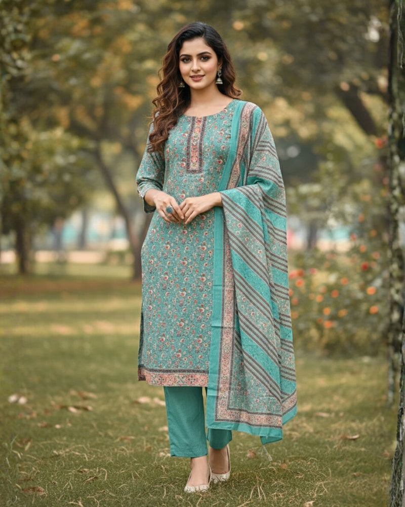 महिलाओं के लिए KRITI विंटर वूलन डिजिटल प्रिंट सिले हुए हरे रंग के सूट